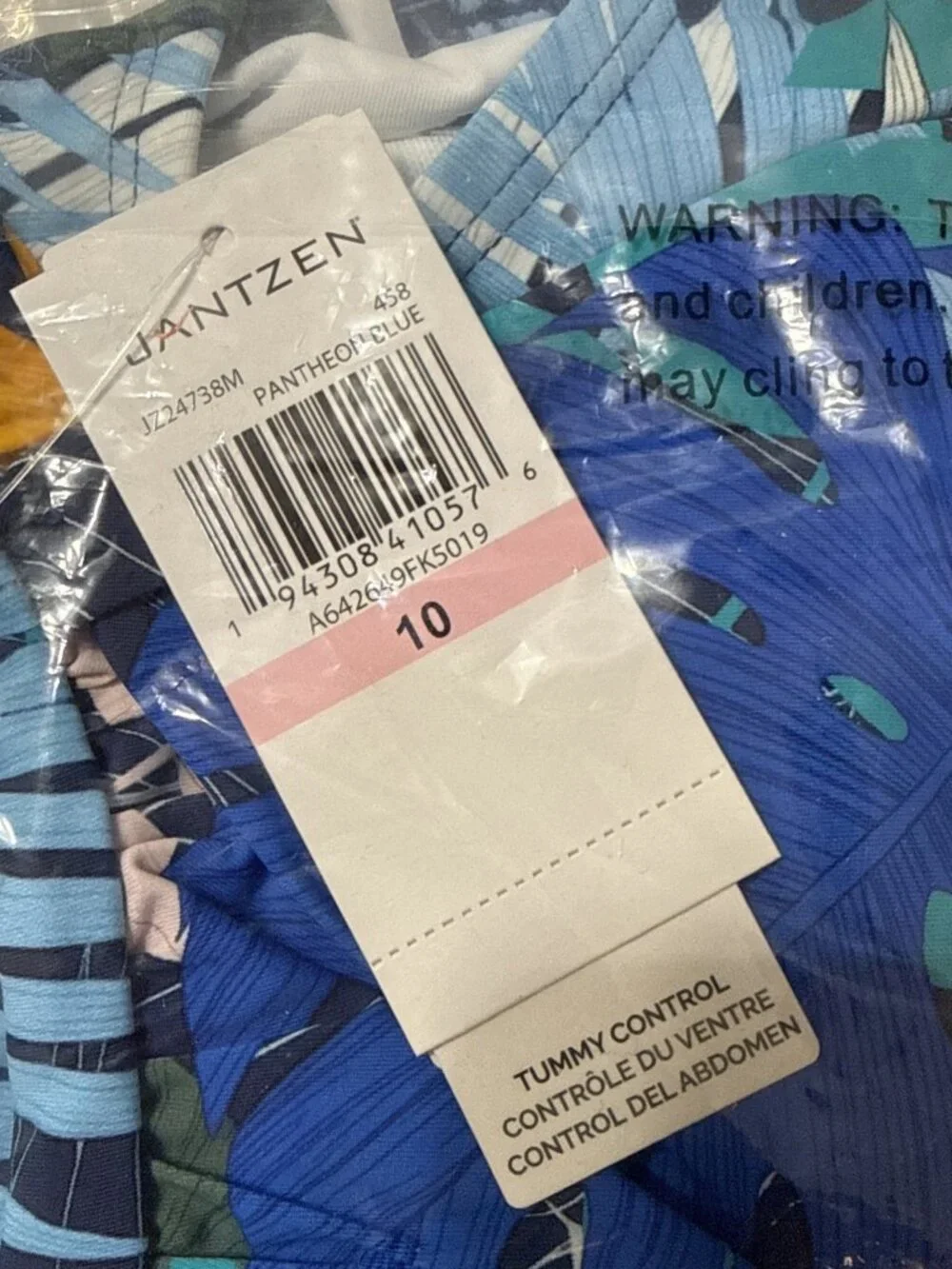 New Jantzen Size 10 Jolie One-Piece Blue Palm Floral Bathing suit Swim Suit NWT